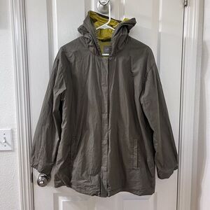 J. Jill Sage Green Cotton Hooded Jacket Snap Front Lined Women's Size Small